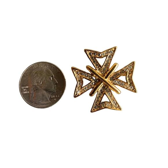 Napier Vintage Brooch Maltese Cross Gold tone Swarovski Crystal - Picture 4 of 11